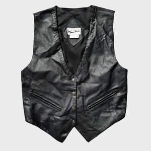 Vintage 90's Black Leather Western Goth‎ Vest Biker Desert Boho Festival